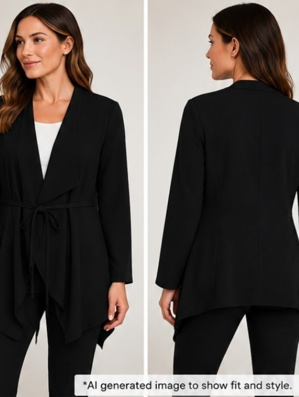 Chico's Black Drape Tie Front Jacket Waterfall Blazer Open Front Size 3 XL